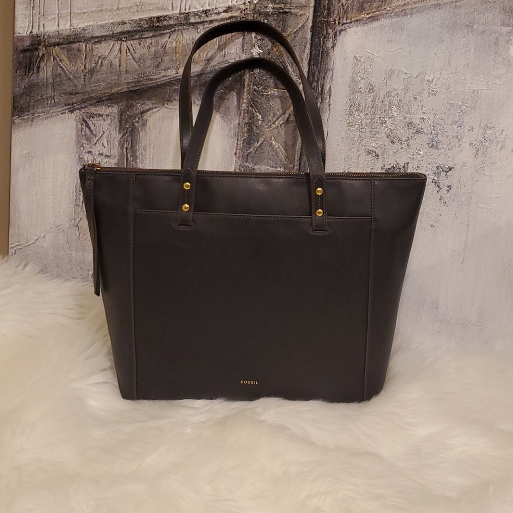 Fossil Ana black leather tote bag